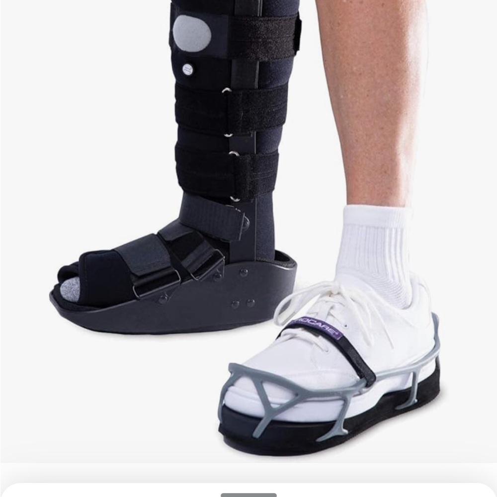 Even up shoe, shoelift, shoe to even up walking cast so you don’t limp/hurt knee